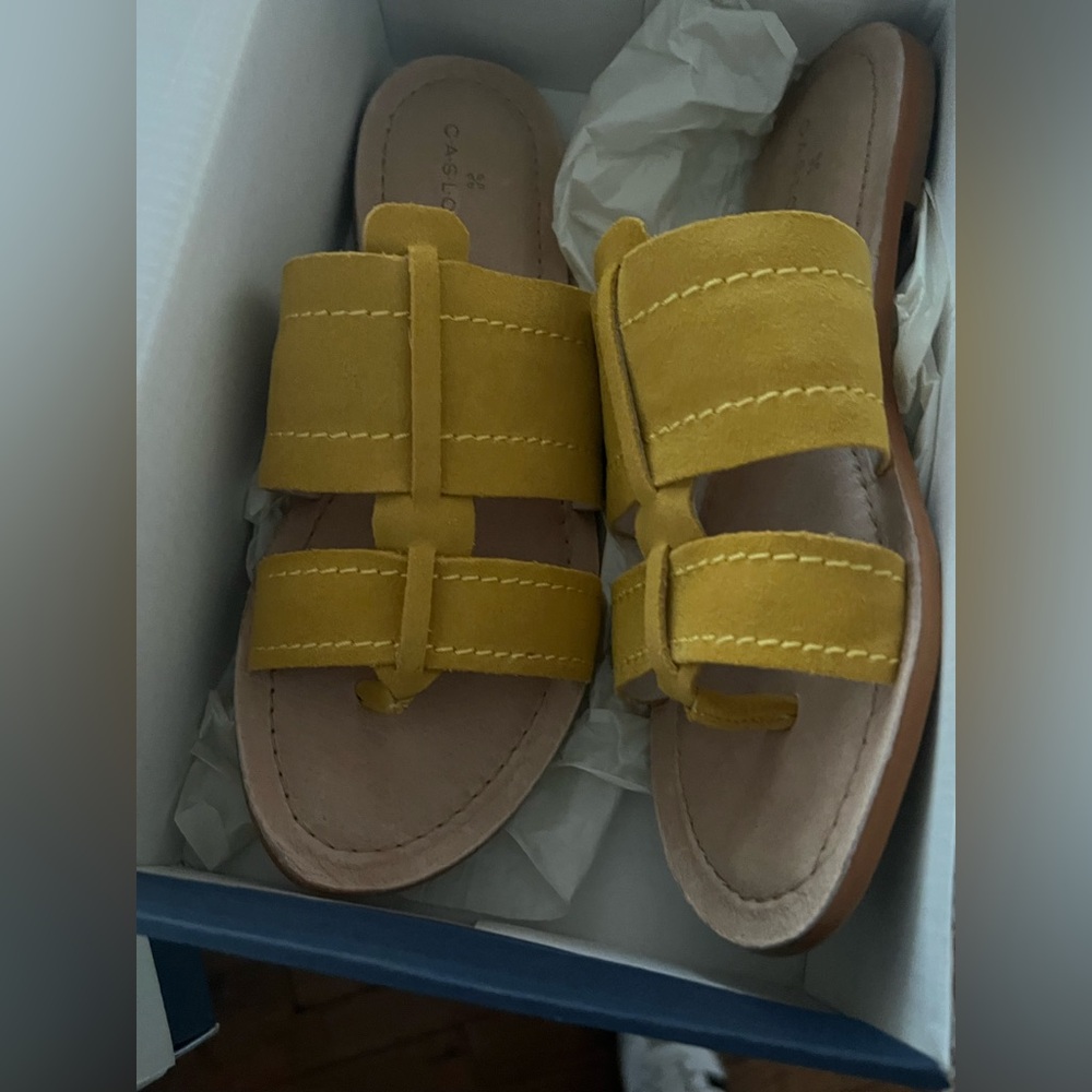 Caslon Yellow Sandals Suede Straps Slip-On